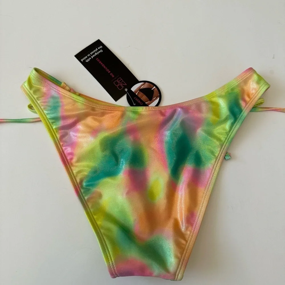 NWT No Boundaries multi color with gold shimmer bikini bottom SzM (7-9) - Picture 2 of 5